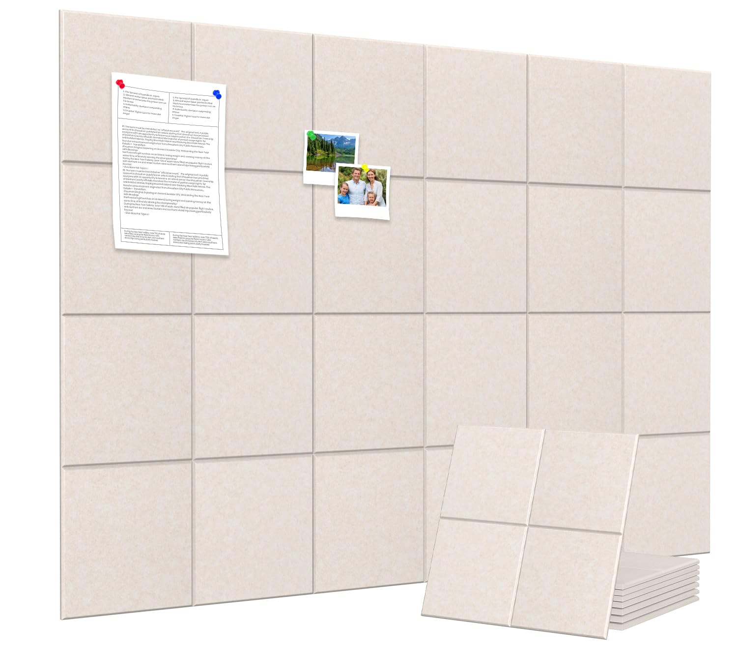 Large Cork Board Alternative 90 x 60 cm Felt Bulletin Board Tiles, with 20 Pushpins, 30 Adhesive Tabs, 6 Pack Slat Wall Paneling, Cork Boards for Office Push Pin Board Felt Board-Oatmeal