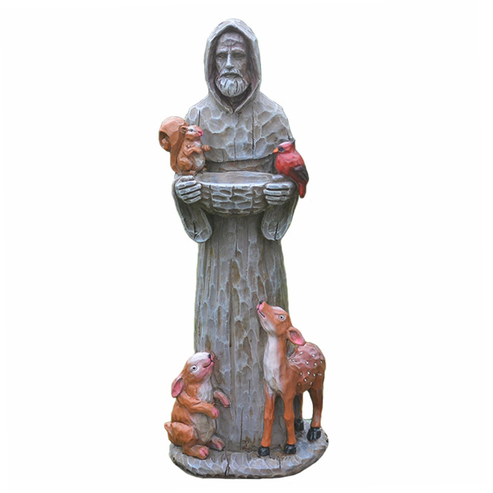 Saint Francis of Assisi Statue 11.8 Inch Tall Spiritual Bird Feeder with Squirrels Birds Deer Blessing Resin Saint Francis of Assisi Lawn Patio Decor Religious Statues Bird Feeders for Outdoors Saint
