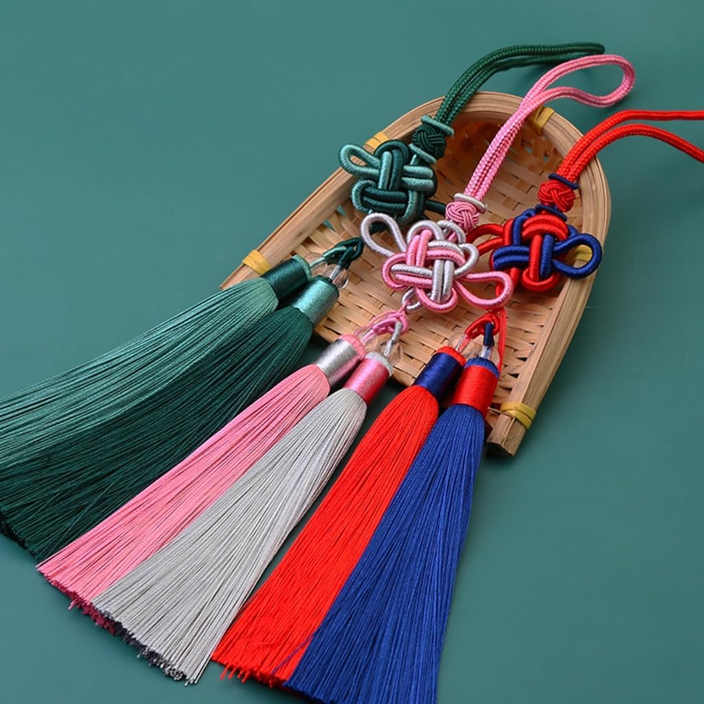 Handmade Ethnic Styles Two-Color Tassels Auspicious Knot Hanging Pendant Home Decoration Fashion Keychain Accessory