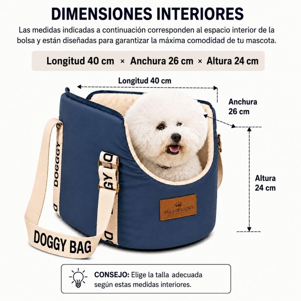Bolsa transportadora para Perros pequeños con Cama de Viaje | Tails of Glory: transportín para perros y gatos, cómodo para viajes y desplazamientos diarios.