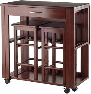 Pemberly Row 3-Piece Transitional Solid Wood Drop Leaf Dining Set in Walnut Price In India