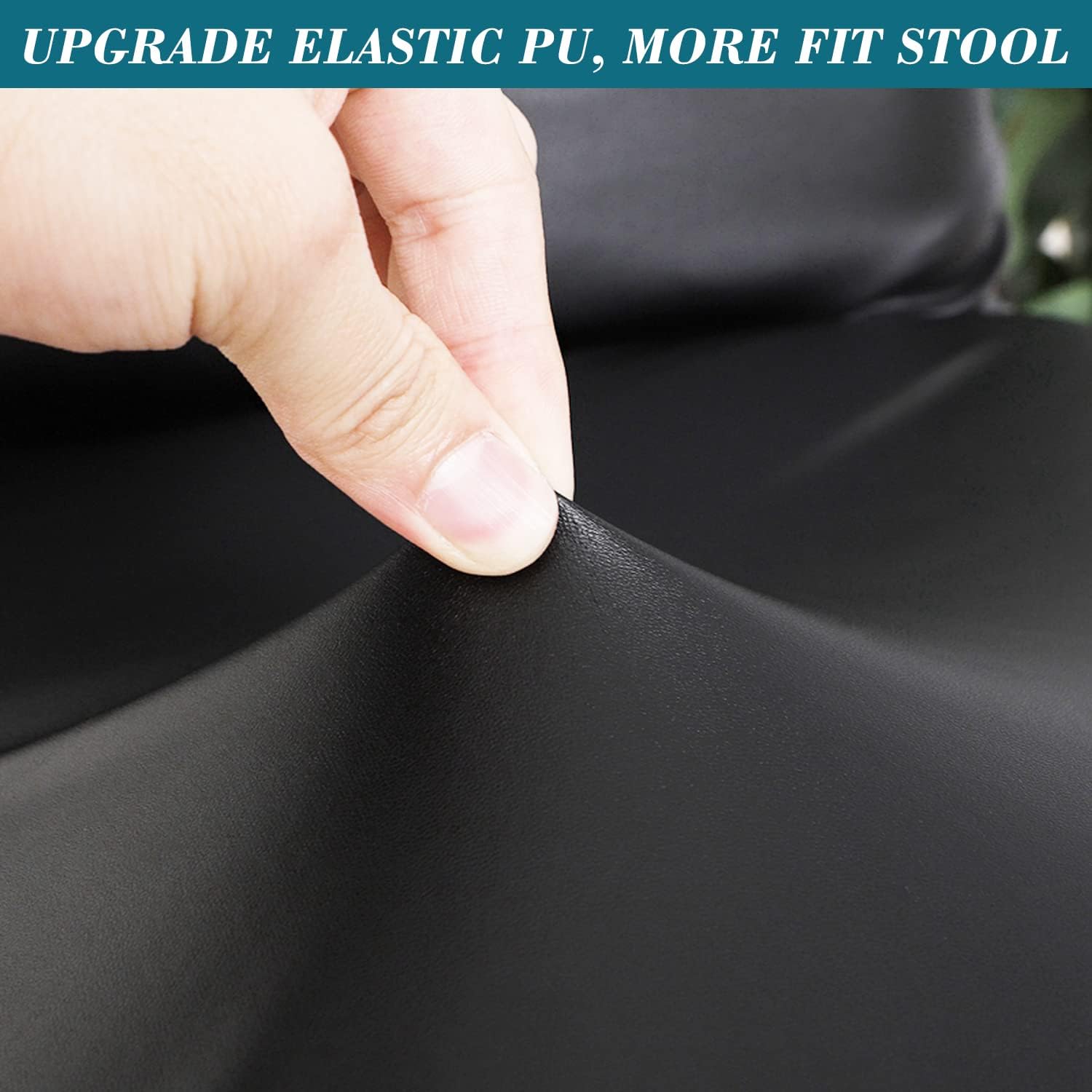 ANWUCHEN Stool Covers Rectangle,4 Pack Stretch Waterproof PU Rectangle Bar Stool Covers Elastic Vanity Stool Cover Removable Counter Stool Covers with Elastic Bands Black