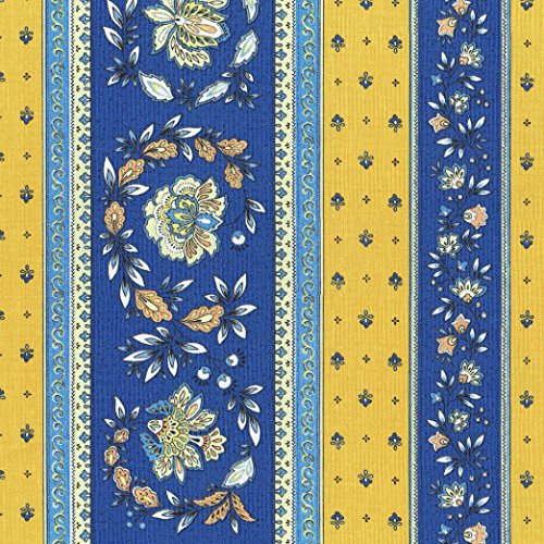 Textiles français Tissu de Coton imprimé | Tissu Provençal - Rayures et Fleurs | La Suède Rencontre la Provence (Bleu & Jaune) | Largeur: 160 cm (par mètre linéaire)* Cover
