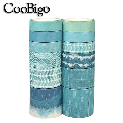 Miniatura 3 de CooBigo Juego de cintas Washi, 12 rollos de 4 tamaños de cintas adhesivas decorativas para manualidades, álbumes de recortes, bricolaje,