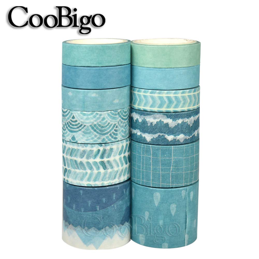 Zestaw taśm Washi, 12 rolek, 4 rozmiary, dekoracyjne taśmy maskujące Washi do rękodzieła, scrapbookingu, DIY, planerów, pakowania prezentów (niebieska ścieżka)
