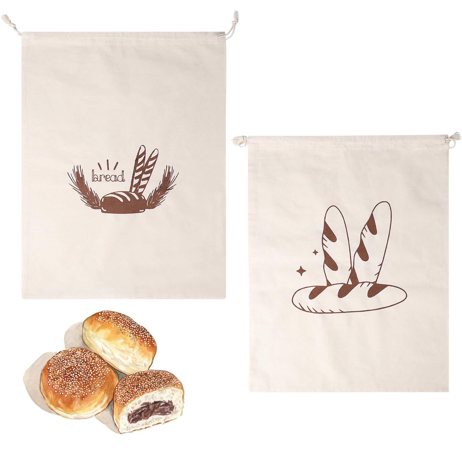 2 Pcs Eco Bread Bags for Homemade Artisan Bread - Reusable Storage with Drawstring