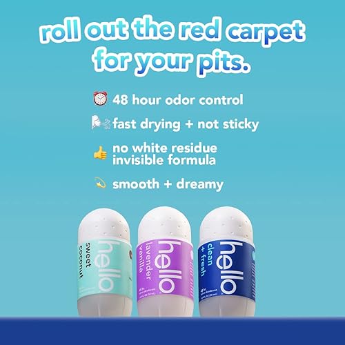 Miniatura 4 de hello Paquete variado de desodorante enrollable (lavanda, coco, limpio y fresco), desodorante sin aluminio para mujeres + hombres, fórmula no