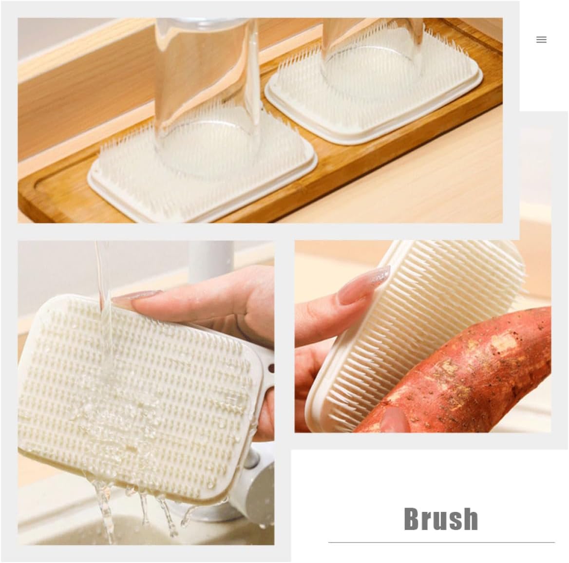 4pcs Vegetable and Potato Scrubber Brush Set for Fruit and Vegetable Cleaning, Flexible Multi-use Sink Scrubbers in Light Beige for Home Kitchen