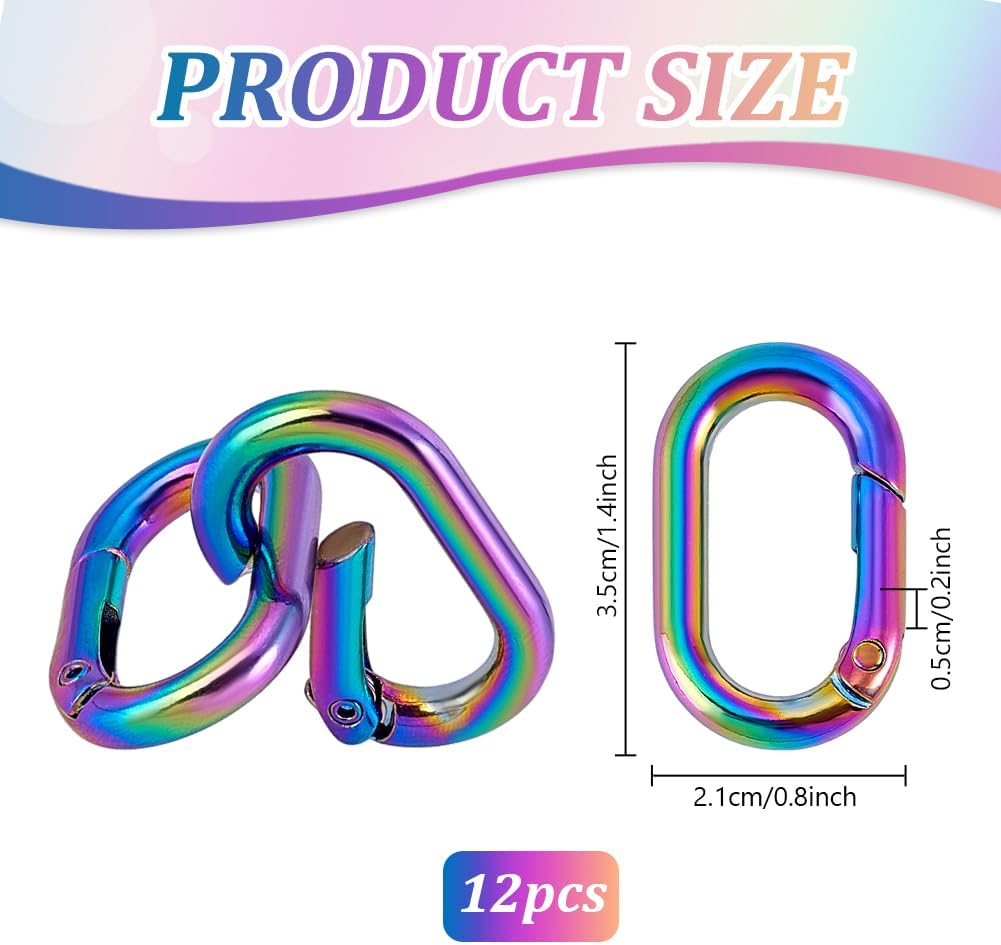 PH PandaHall 12pcs Rainbow Spring Key Rings, 35x21mm Keyring Buckles Oval Snap Buckle Alloy Spring Snap Hooks Clip Connector Rings for DIY Keychain Bag Purse Handbag Backpacks Jewelry Crafts Making