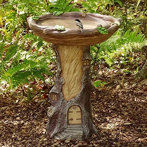 Sundaylike Polyresin Bird Bath Bowl for Garden, Brown Pedestal Handmade, Polyresin Big Tree Shape Bird Bath Brown Pedestal Handmade Gifts for Outdoor Home Garden, Yard Lawn Decorations (C)