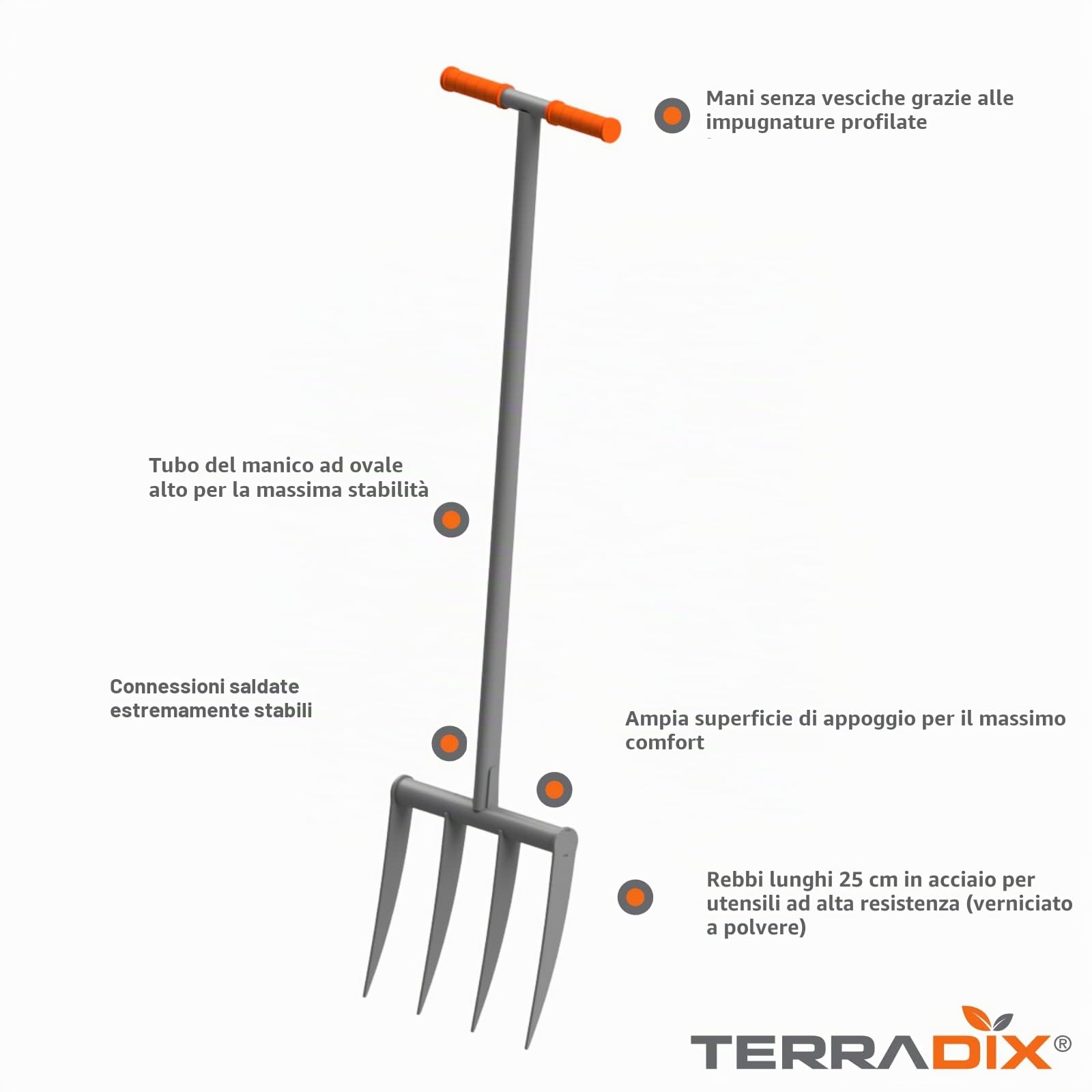 Forca vanga TERRADIX 4 x 250 – Allentamento ottimale e ventilazione delle aiuole – per una costruzione di humus di successo – Larghezza di lavoro 31 cm – Lunghezza denti 25 cm