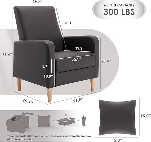 Miniatura 74 de COLAMY - Sillón moderno con cojín para sala de estar, sofá individual y auxiliar para ocio y lectura, tapizado en tela con patas de madera, color