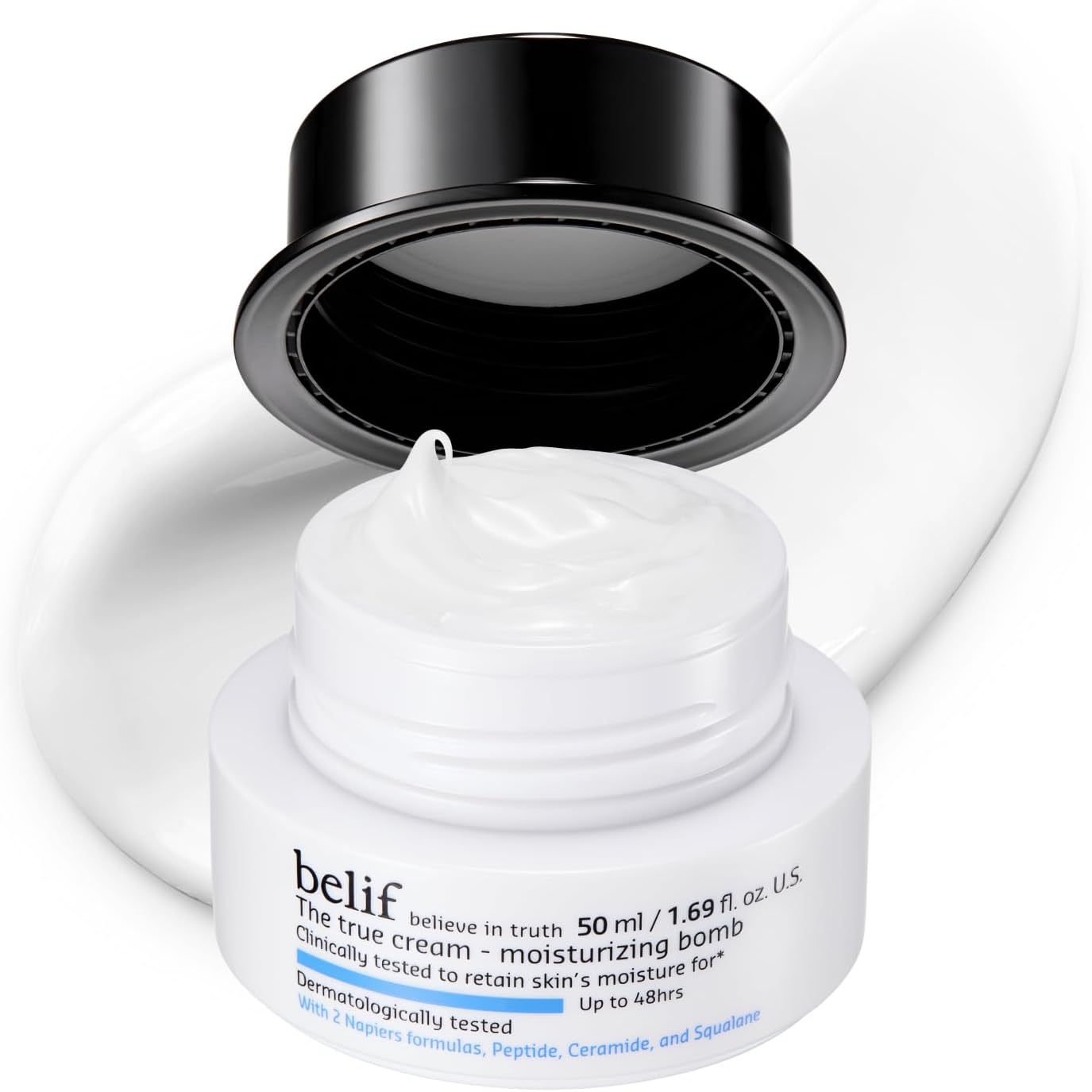 belif Moisturizing Bomb – Daily Ceramide Moisturizer with Peptide & Squalane, 48hr Hydration & Anti-Aging Cream, Milky & Lightweight, Restores Skin Barrier, Korean Skincare, 1.68 fl oz (50ml)