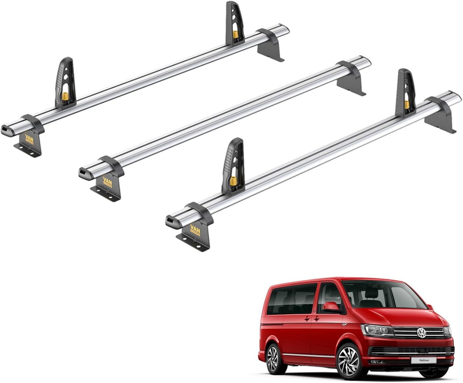 Van Guard Roof Rack for VW Transporter (T5 20032015) 3 Roof Bars + 4