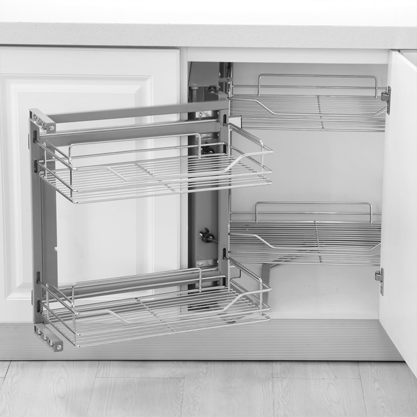 Gdrasuya10 Stainless Steel Blind Corner Cabinet Pull Out Organizer, 2 Tier Corner Pull Out Cabinet Steel Slide Out Organizer Kitchen Deep Cabinet Storage Organizer Shelf for 16" Left Opening Door