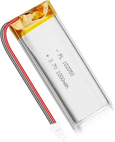 102050 3.7V 1000mAh LiPo Batería - Batería recargable de polímero de litio con placa de protección y conector Micro JST 1.25 para dispositivo