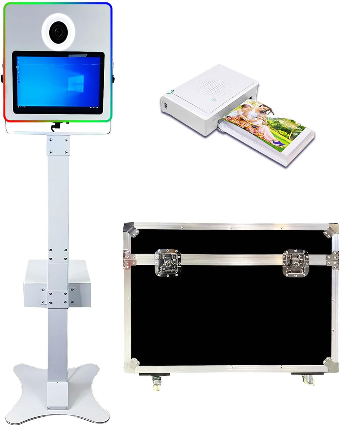 Portable 15.6 Inch DSLR Photo Booth Machine Touch Screen Camera Photobooth with RGB Light Ideal for Weddings,Parties,Celebrations,and Events Rental (White, Photo Booth)