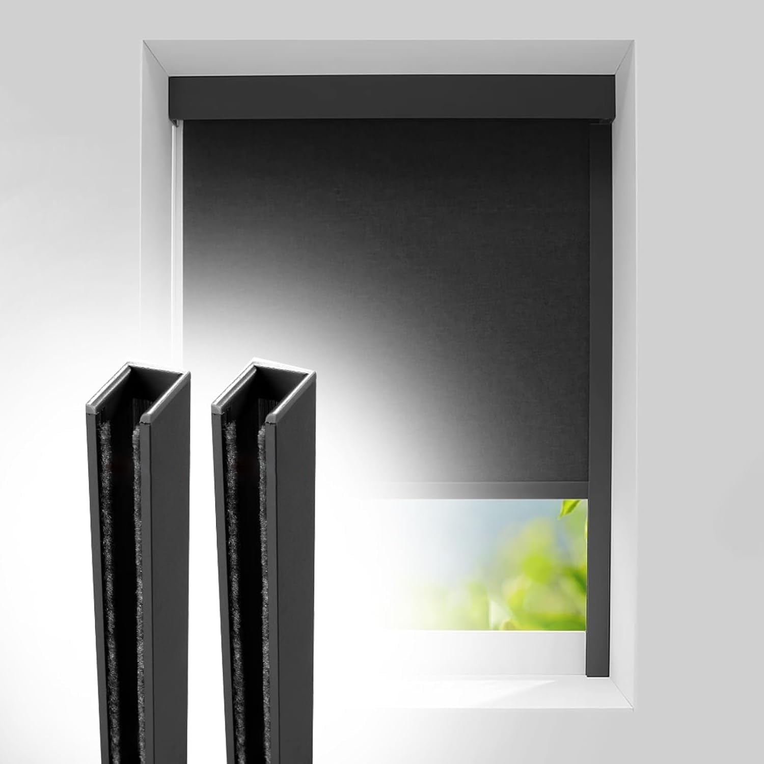 JvFbjLF Custom-length U-shaped Aluminium Alloy Light-blocking Strips For The Sides Of Blinds(Black 2pcs,75cm/29.5inch)