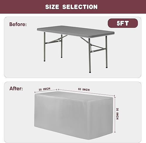 Miniatura 6 de HolidayIdeas Paquete de 2 manteles ajustables de 60 x 30 pulgadas, manteles rectangulares negros para mesas de 5 pies, protector de mesa de tela