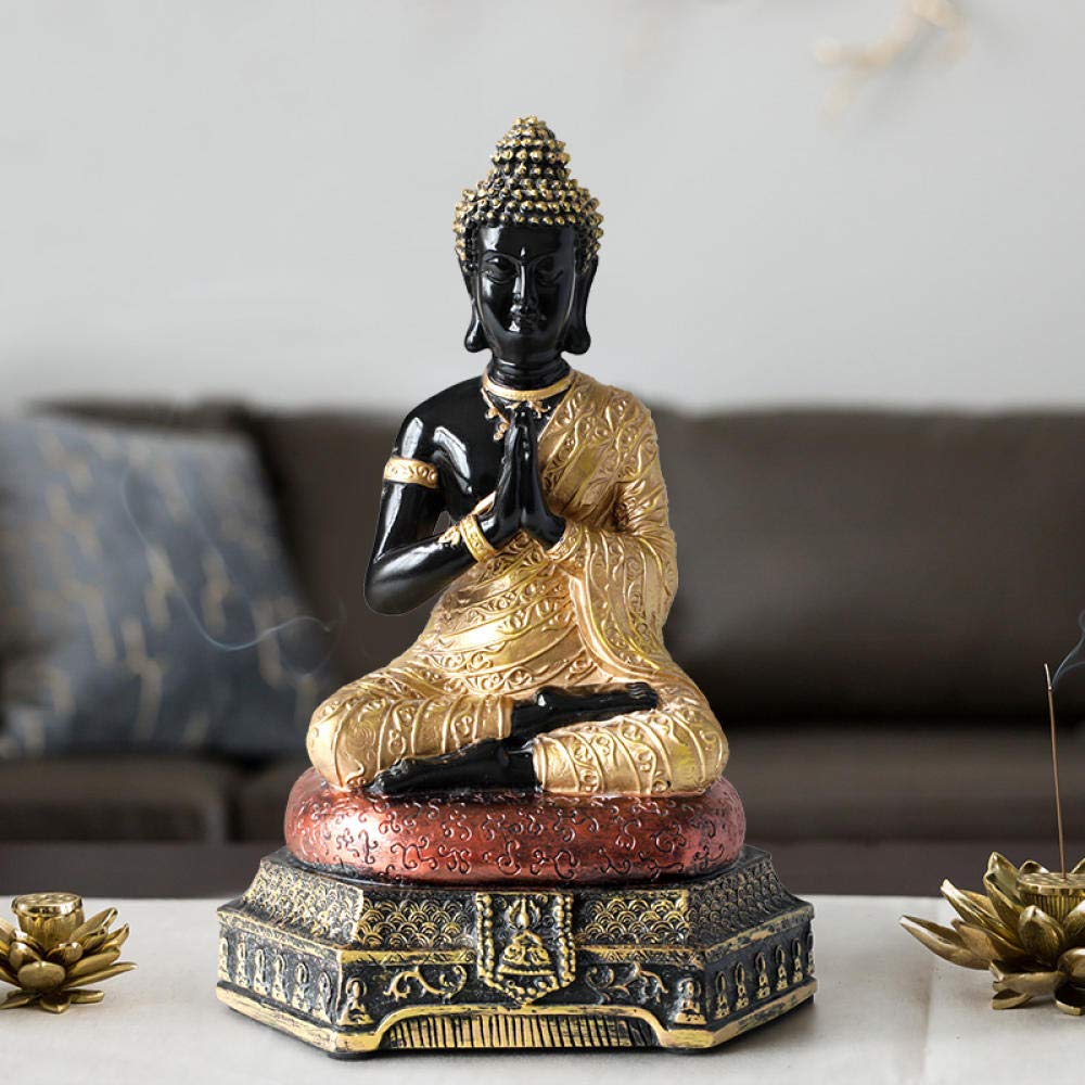 Statue Bouddha Shakyamuni en résine avec finitions artisanales pour décoration zen