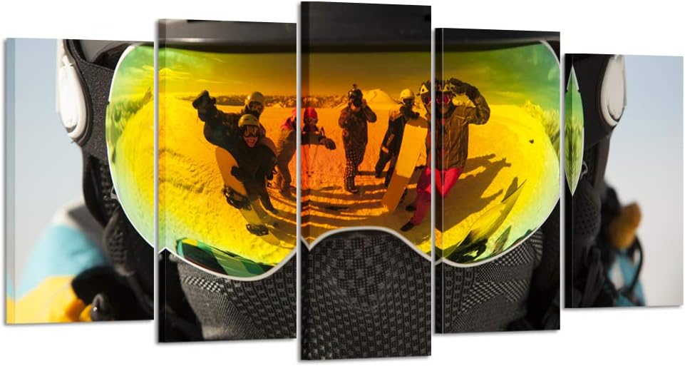 Kreative Arts Large Size 5 Panel Sports Canvas Wall Art Snow Mountain Landscape Painting Reflected in the G…