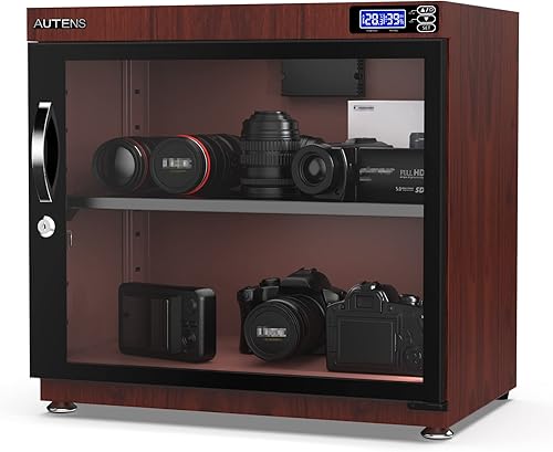 AUTENS Caja de gabinete seco deshumidificadora de 80L, diseño de grano de madera, control digital silencioso y ahorro de energía, para lente de