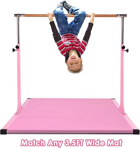 Miniatura 7 de Dai&F Barra de gimnasia para niños, barras de gimnasia de 3 a 5 pies para el hogar con 1-11 niveles de altura ajustable, barra de entrenamiento