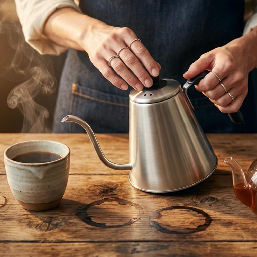 MAXWIN Bollitore a Collo d'oca in Acciaio Inossidabile per Caffè e Tè,Bollitore di Classe per Caffè con Beccuccio Lungo 1L - Acciaio Inossidabile di Qualità(AS-97E)