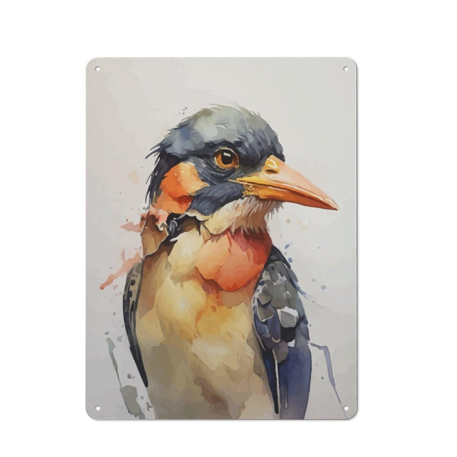 Junmoney Bird Head Watercolor For Lounge Or Reading Corner, Vintage Metal Sign 40X30cm, For Cooler-Season Styling In Lounge And Reading Corner