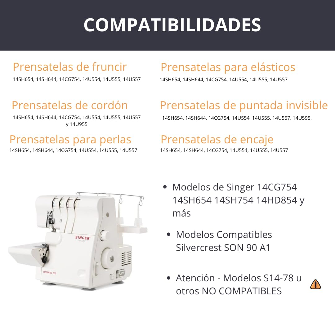 La Canilla ® - Kit de 6 Prensatelas Overlock Singer Remalladora 14SH - 14CG - 14U