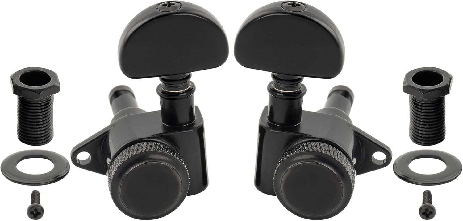 Musiclily Pro R18K 3R3L 18:1 Ratio Full Sealed Locking Machine Heads Tuners Tuning Pegs Keys with Half-Moon Button for Acoustic Electric Guitar, Black