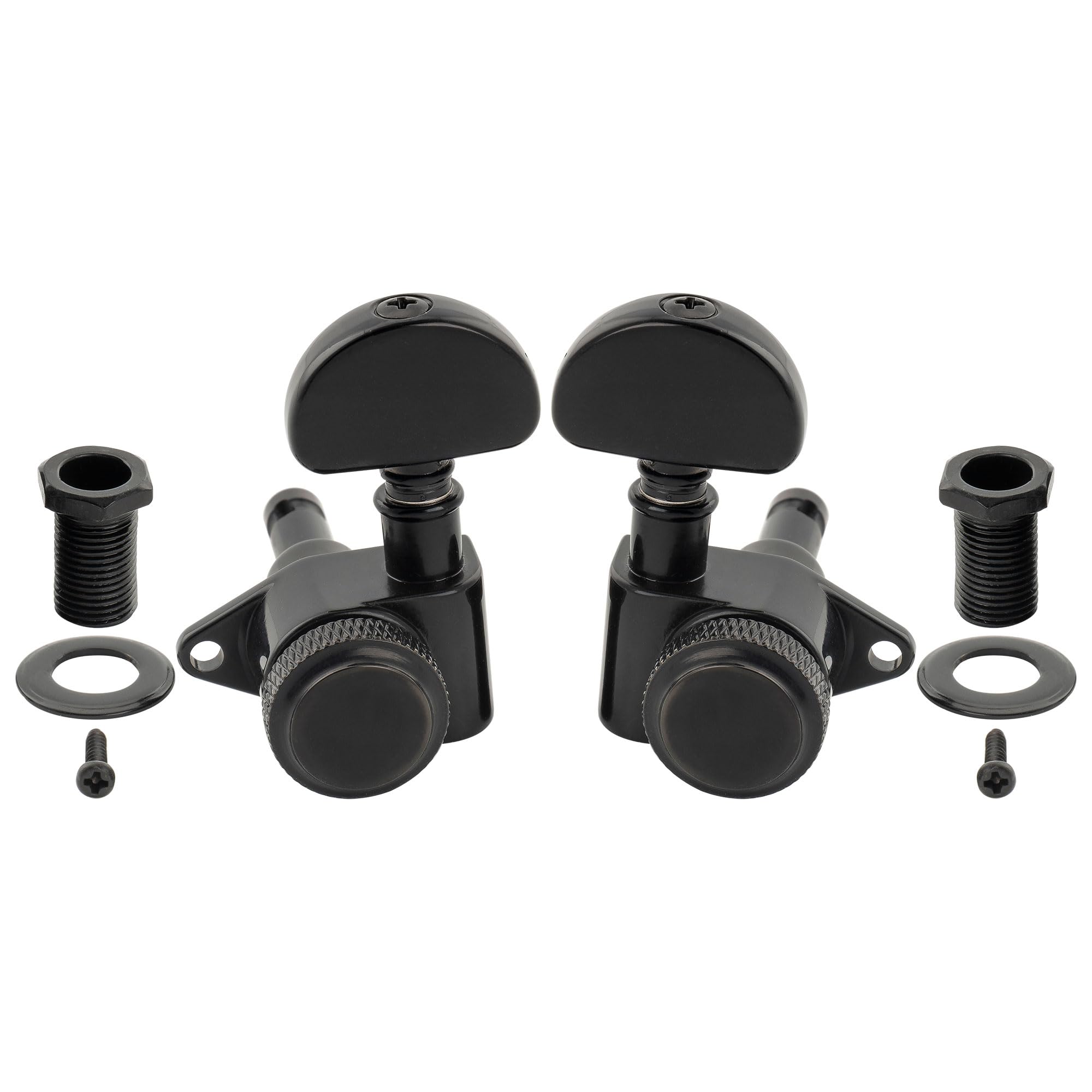 Musiclily Pro R18K 3R3L Clavijas de Afinación Bloqueo 18:1 Ratio Clavijeros Bloqueantes con Botón Media Luna Tornillo 90° para Guitarra Eléctrica Acústica, Negro
