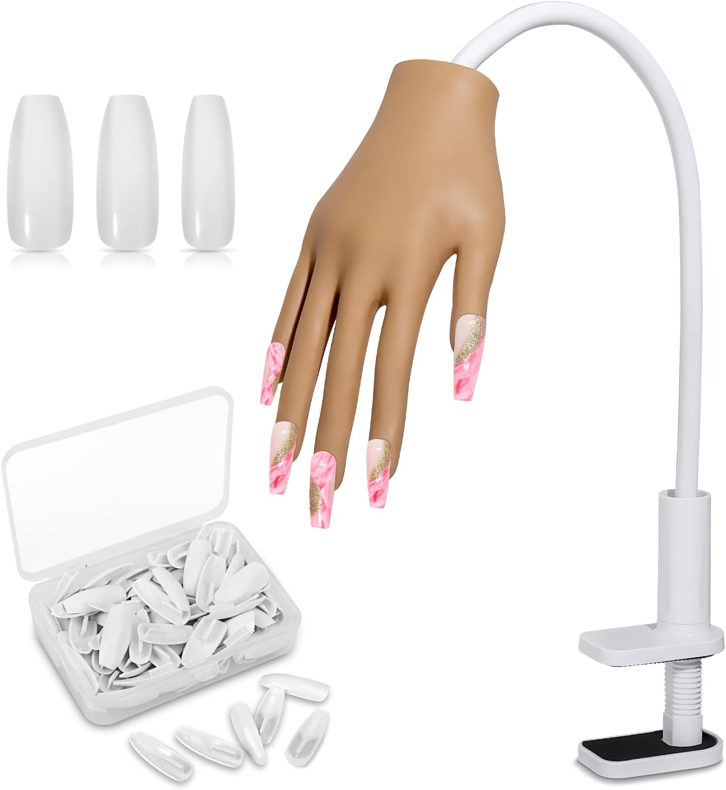 DecinieePractice Hand for Acrylic Nails, Flexible Silicone Nail Practice Hands Fake Nail Maniquin Hand, Built-in Aluminum Alloy Bracket, Fingers Won't Break, Nails Will Not Fall Off