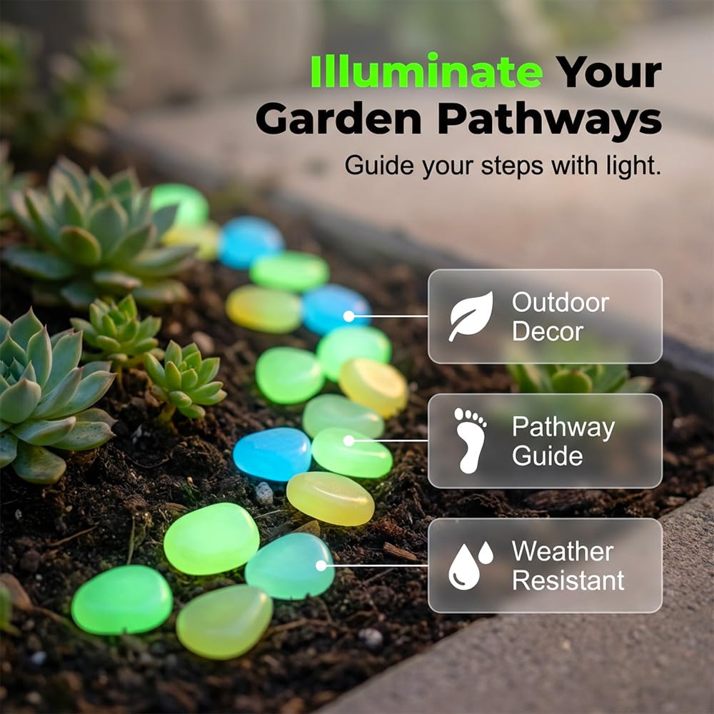 Outdoor Luminous Stones for Glow in the Dark Walkways, Garden River Pebbles, Artificial Landscape Rocks for Driveway Walkway Stepping Stone Paths with Natural Look (Mix-1000pcs)