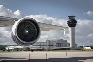 View of Airbus A380 Jet Engine and Control Tower at Airport Photo Photograph Cool Wall Art Print Poster 18x12