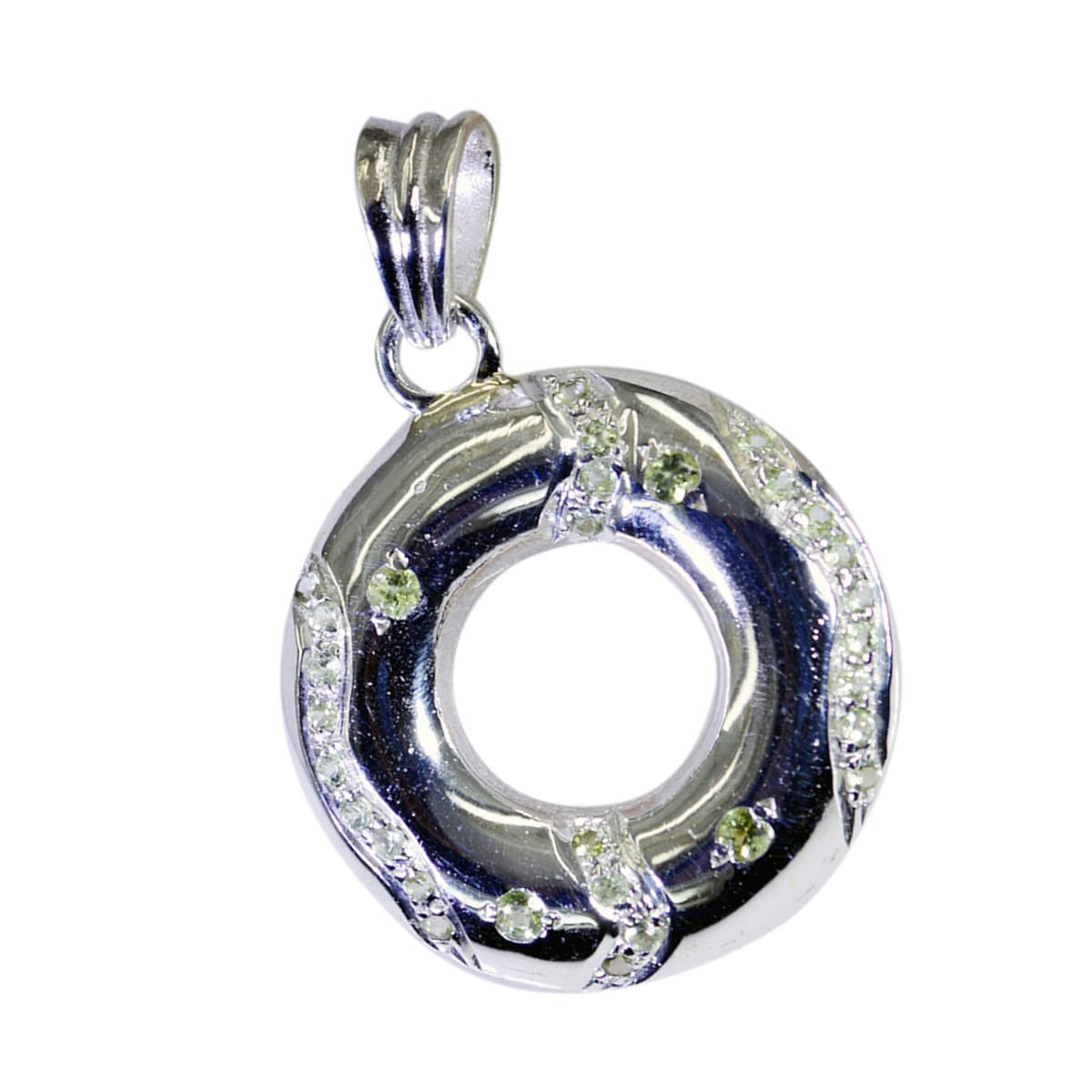 Ciondolo peridoto sfaccettato a forma rotonda con pietre preziose reali - 925 Peridoto verde argento vere pietre preziose per la casa regalo per la mamma