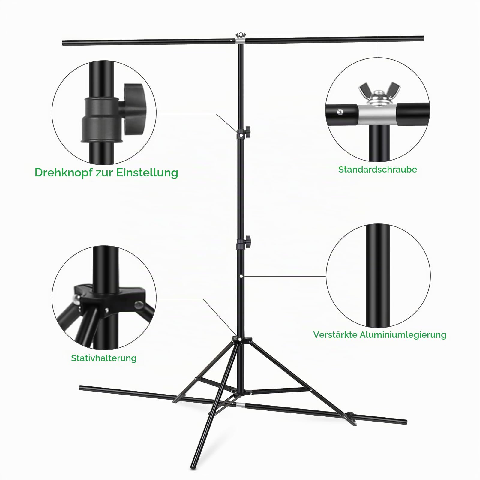 Greenscreen Hintergrund mit Ständer, Heorryn 2 x 1,5 m Fotografie Hintergrund Ständer Kit mit Green Screen Chromakey für Fotoshoot Stream Gaming Photo Video Recording