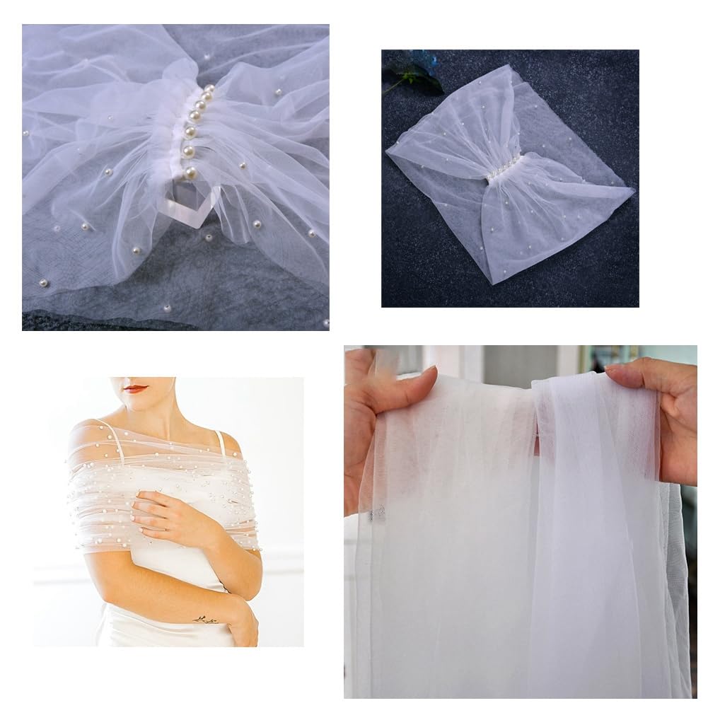 Cape boléro en dentelle - Écharpe de mariage - Cape de mariée - Étole avec perles artificielles - Boucle - Capelets épaules dénudées - Écharpe en dentelle pour fête - Paillettes - Pour femme -