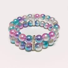 Small Dog Necklace Jewelry with 2 Row Pearls Rhinestones - Bling Female Puppy Accessories - Chihuahua Yorkie Girl Wedding Clothes Costume Outfits, Elastic Ombre Purple, 10-Inch