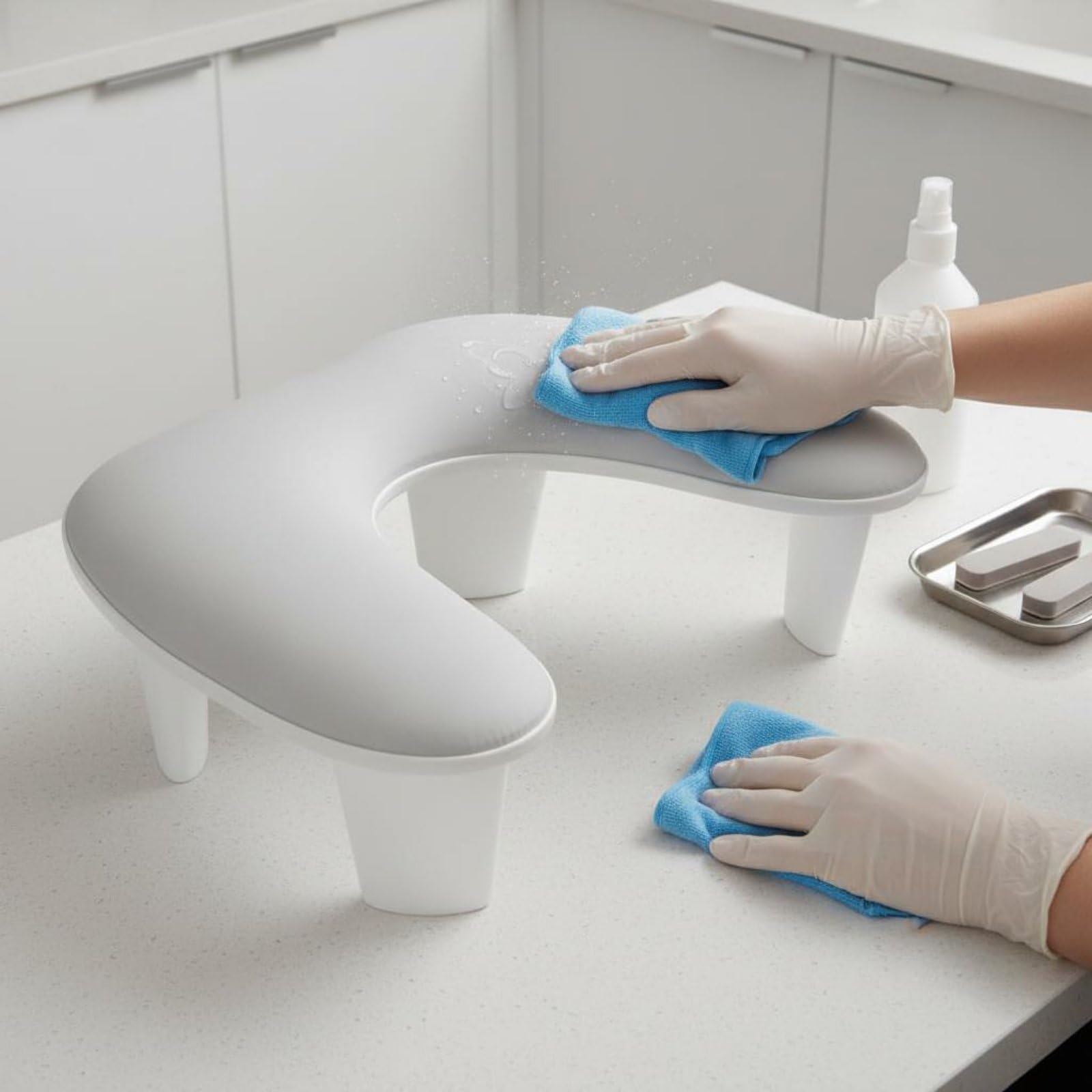 Soporte de Muñeca para Uñas Cojín de Manicura Almohadilla de Brazo con Curva Mariposa para Precisión y Comodidad Piel Impermeable y Soporte Elevado, White