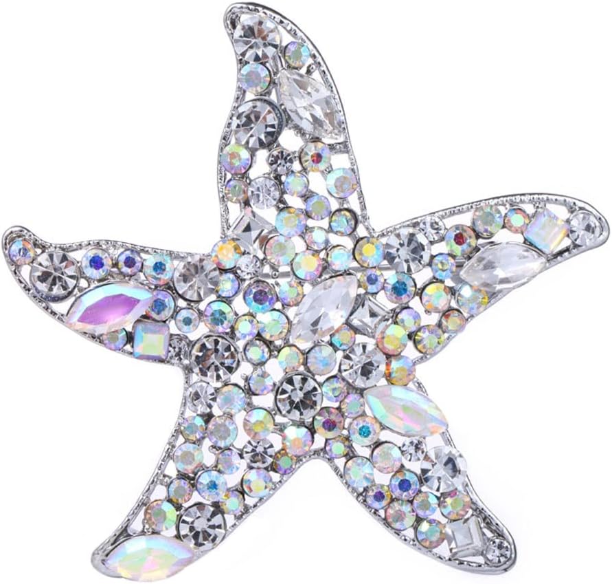 Sparkling Brooches Unisex Big Rhinestone Sea Star Party Office Brooch Pin Gifts,