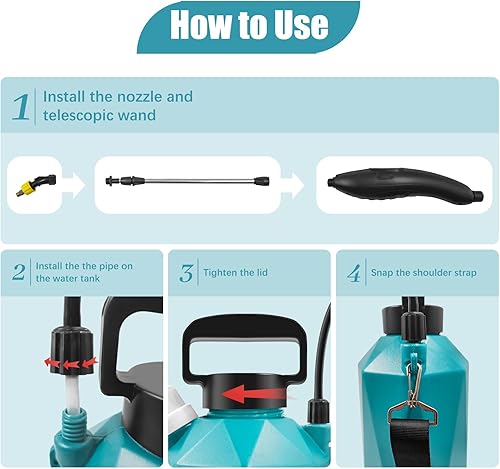 Miniatura 6 de Battery Powered Garden Sprayer, Electric Pump Sprayer 1 Gallon with 3 Nozzles, USB Rechargeable Handle, Telescopic Wand, Portable Water Sprayer with