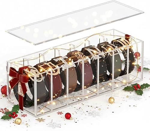 Organizador de cinturón de acrílico para armario, 7 compartimentos con cubierta antipolvo, soporte de almacenamiento transparente vitrina para