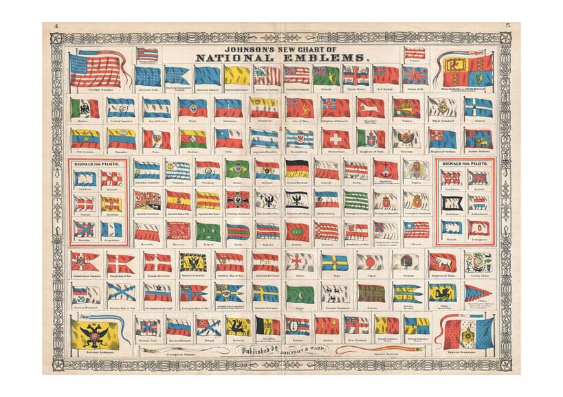Tableau drapeaux du monde Johnson grand format mat d'archivage décoratif