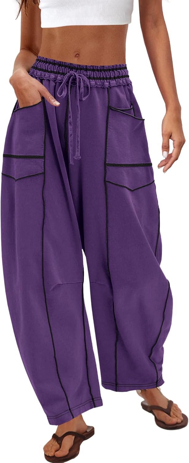 Nirovien Womens Barrel Sweatpants High Waisted Wide Leg Sweatpants Drawstring Lounge Baggy Pants Barrel Sweats