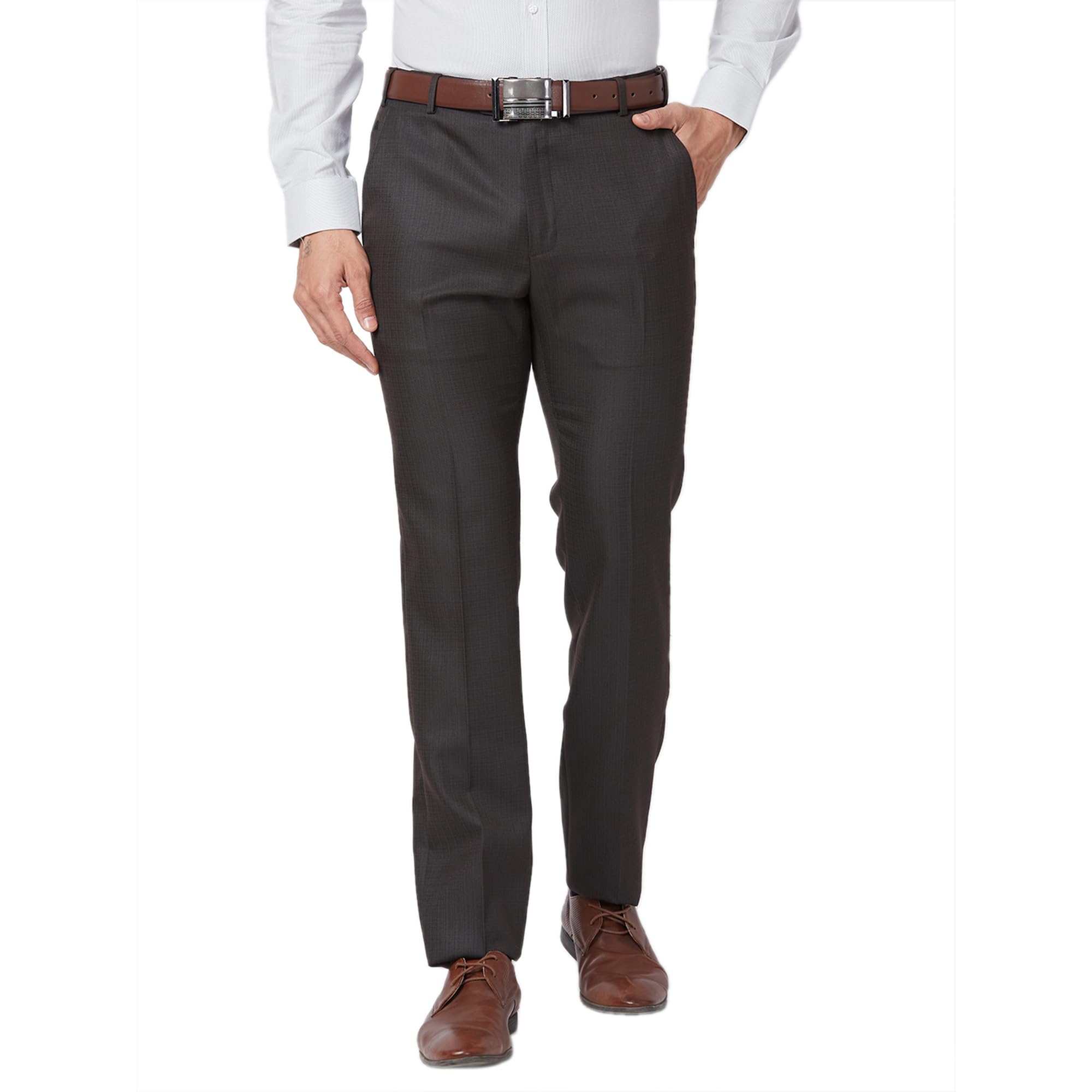 Slim Fit Poly Viscose Blend Structure Pattern Flat Front Formal Trouser-image-21