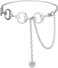 Vintage Metal Waist Chains Chain Belt with Moon and Star Pendant Belt Adjustable Waist Chain Belly Chain for Women Jeans Pants Dress, small, Non-Precious Metal, No Gemstone