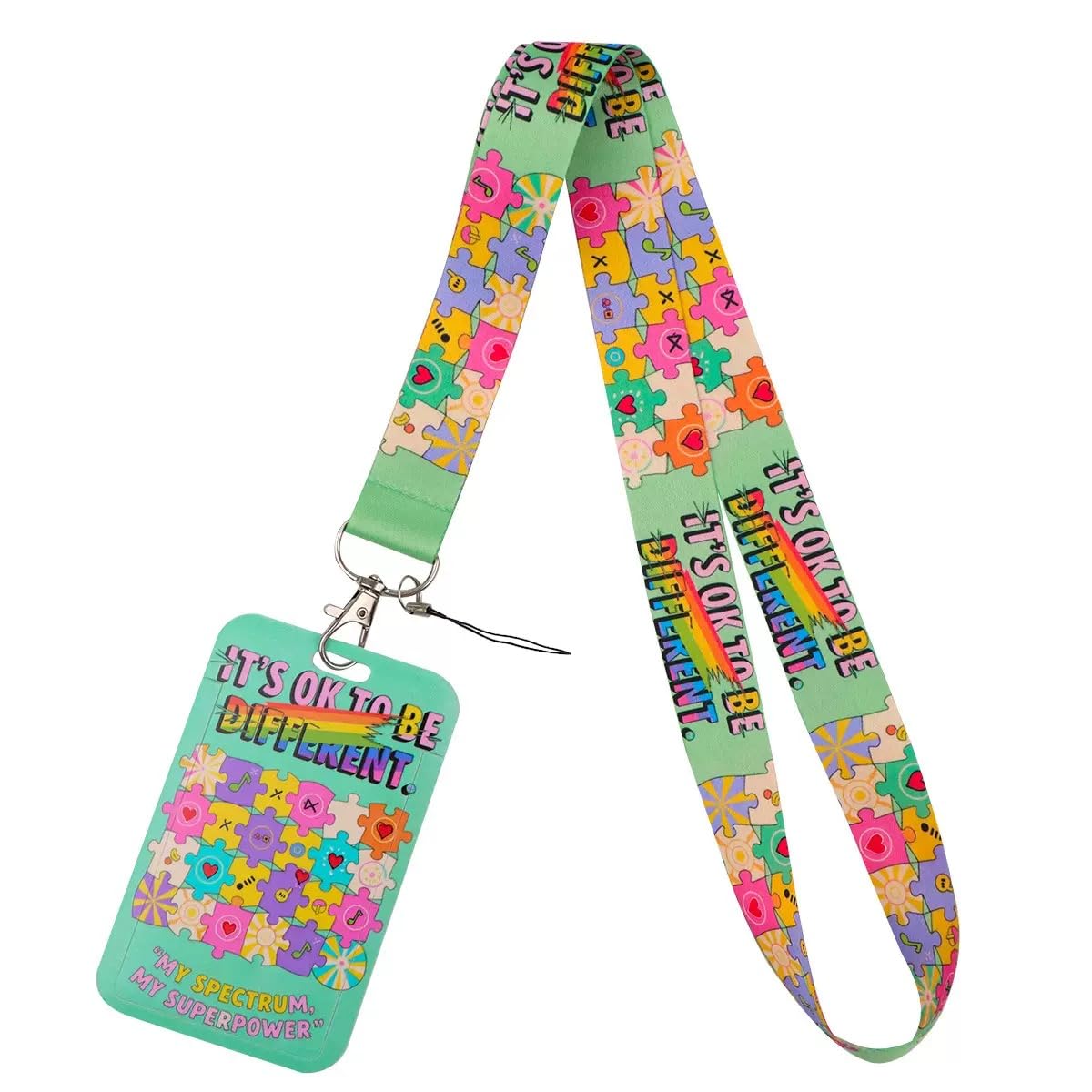 Autism Awareness ID Badge 1Pcs ADHD Lanyard with Card Holder, Mental Health Support Gifts, Hidden Disability Card, for Kids Teens Girls Boys Women Men for ID Badge (C)