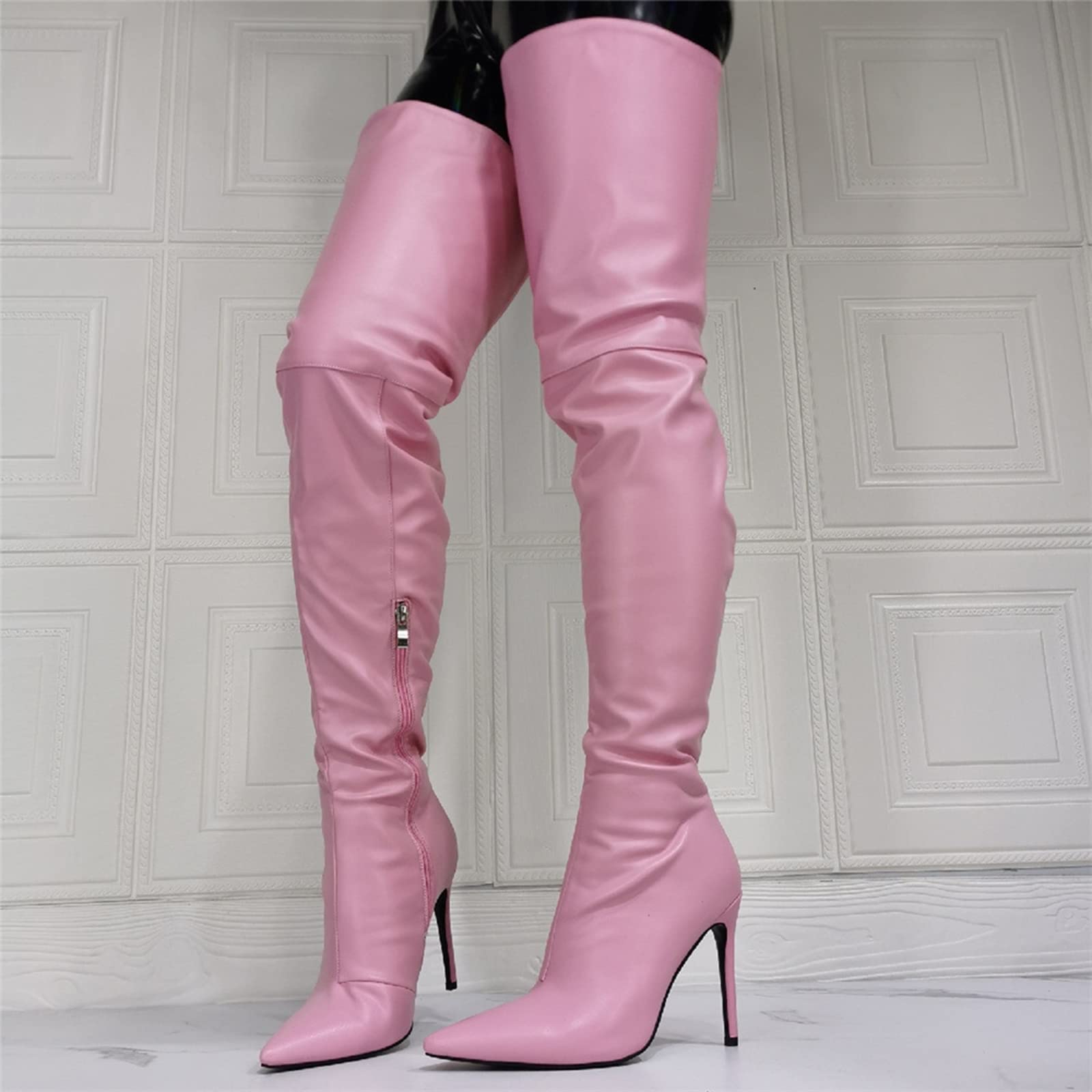 BeAUZQ Damen Rosa Spitze Zehe Oberschenkel Hohe Stiefel Stilettos Overknee Stiefel Fetisch High Heels Sexy Stripper Club Pole Dance Schuhe