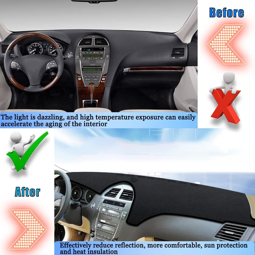 Dashboard Cover Dash Cover Mat Pad Carpet Custom Fit for Lexus ES ES240 ES350 2007 2008 2009 2010 2011 Accessories Anti-Skid Center Console Protector Cover Mat(Black Edge)